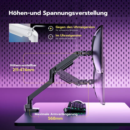 ARES WING Monitor Arm Gasfeder 17-49 Zoll - Schwarz