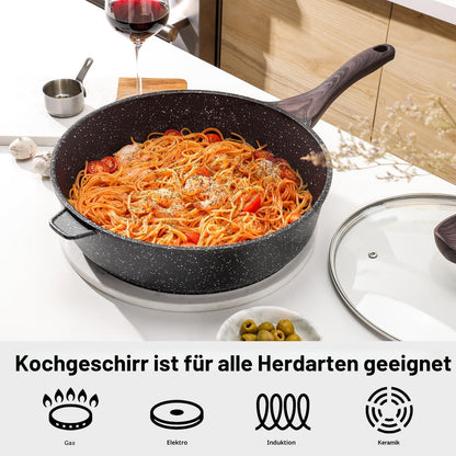 Kordisen Tiefe Bratpfanne mit Deckel 30 cm, Granitbeschichtung