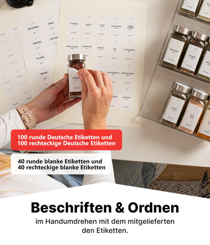 Deco haus Gewürzregal Schublade mit 24 Gewürzgläsern und Etiketten