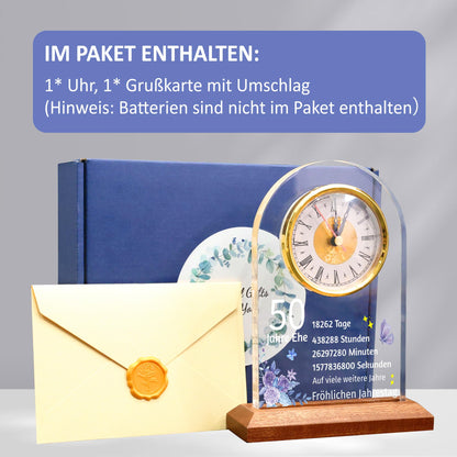OkiyiD Quarzuhr 50. Hochzeitstag, goldfarbene Tischuhr aus Acryl