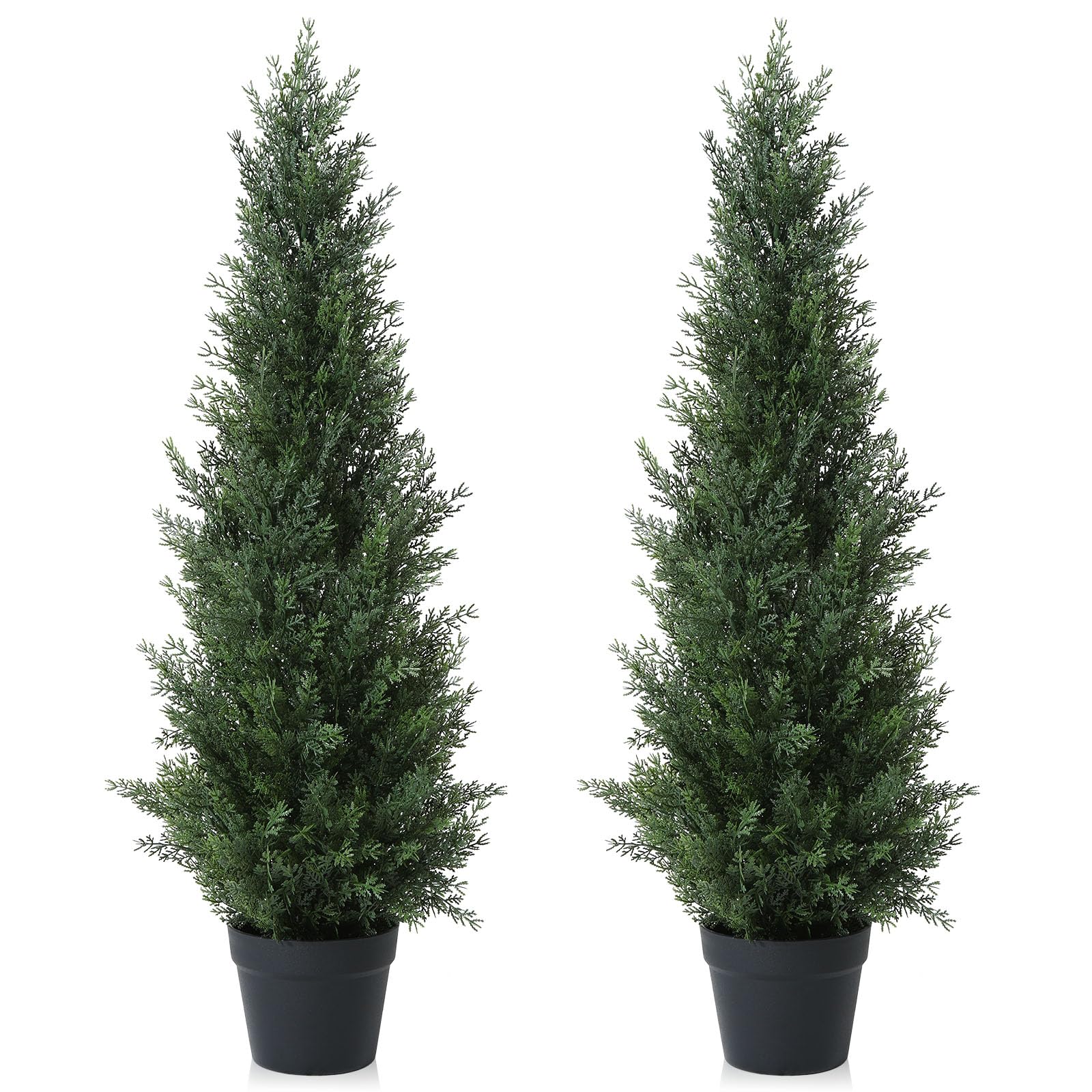 CROSOFMI Kunstpflanze Zedernbaum 95 cm im Topf, 2er-Set. Zwei grüne Zedernkunstbäume im Topf. Zur pflegeleichten Raum- und Außengestaltung.