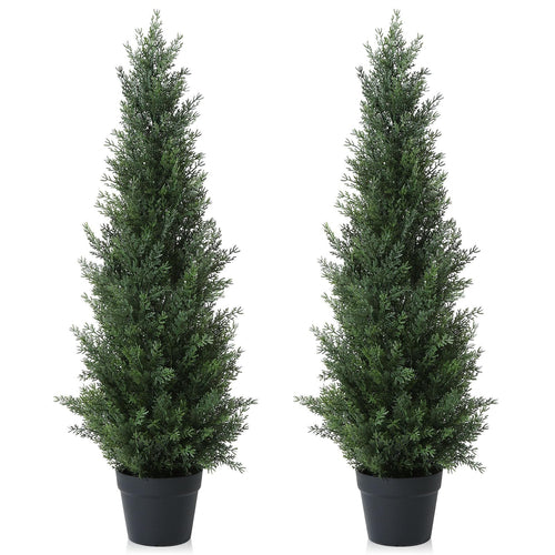 CROSOFMI Kunstpflanze Zedernbaum 95 cm im Topf, 2er-Set. Zwei grüne Zedernkunstbäume im Topf. Zur pflegeleichten Raum- und Außengestaltung.