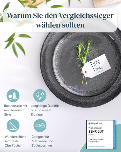 Pure Living Ibiza Steingut Geschirrset – 6 Pers. 24tlg. Grau