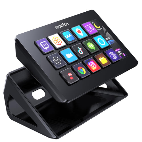 SOOMFON Stream Controller Deck – 15 anpassbare Makrotasten. Schwarzes Deck für Stream- und PC-Steuerung.