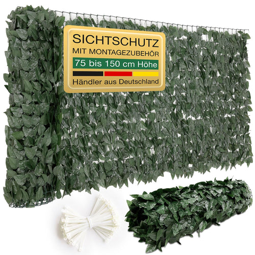 ELONEO Balkon Sichtschutz wetterfest 300x125 cm in Blätteroptik grün als Balkonverkleidung