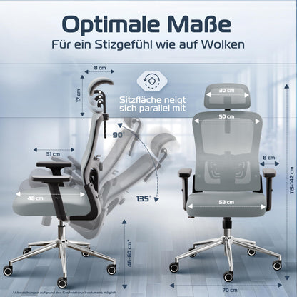 CLOUVOU BrightSeat ergonomischer Bürostuhl mit Wippfunktion, 150 kg