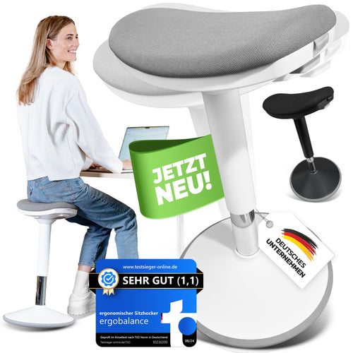 ergobalance Ergonomischer Sitzhocker 3-in-1 Bürohocker - Weiss: Weisser, ergonomischer Hocker. Unterstützt aktives Sitzen im Büro.