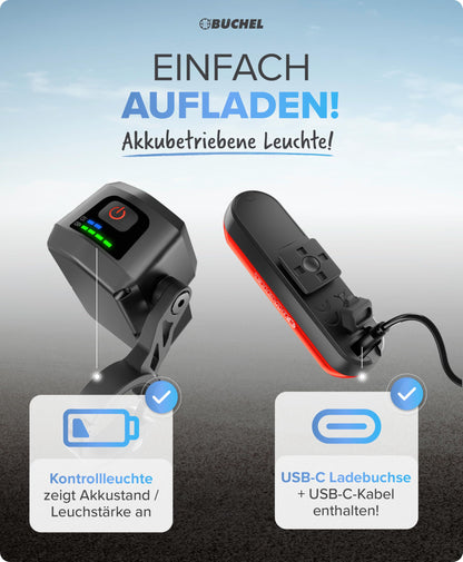 Büchel Fahrradlicht Set LED USB-C Frontlicht & Rücklicht StVZO