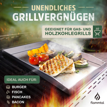 flammtal Grillplatte 4mm Edelstahl Plancha 40x30cm – Set