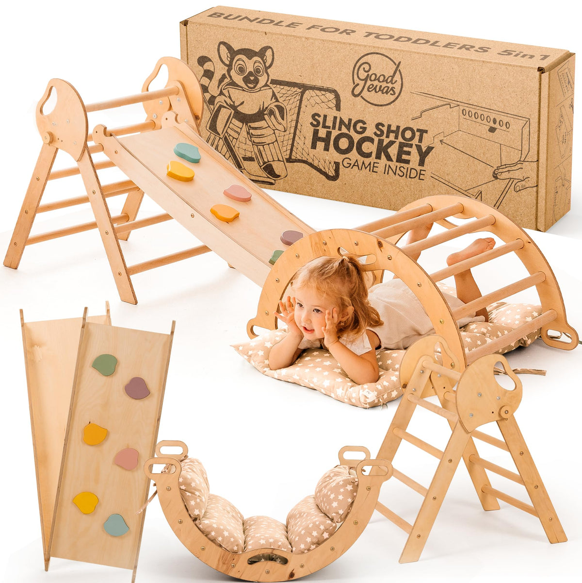 Goodevas 5-in-1 Montessori Klettergerüst Set mit Rutsche, 1-3 Jahre