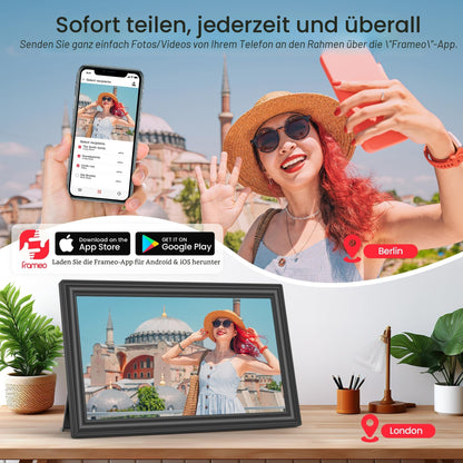 Yalilia Frameo Digitaler Bilderrahmen 15,6 Zoll FHD Touchscreen 64 GB