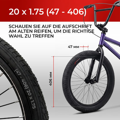 Fincci Fahrradreifen Set 20 x 1.75 (47-406) mit Schläuchen AV
