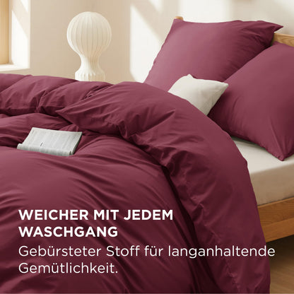 BEDSURE Bettwäsche-Set 135x200 cm Baumwolle 4-teilig Weinrot