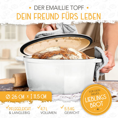 KRUSTENZAUBER Brotbacktopf Gusseisen emailliert 26 cm mit Gärkorb