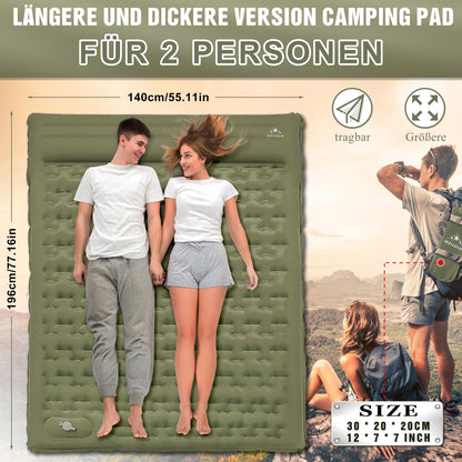 IEEILULU selbstaufblasende Camping Isomatte – 2 Personen 12cm Grün