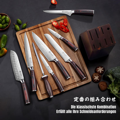Paudin Messerblock-Set, 9-teiliges Küchenmesser-Set aus Edelstahl