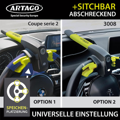 Artago 870 Lenkradkralle 2in1 mit Alarm, 120 dB und LED