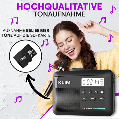 KLIM K7 Kassettenspieler mit MP3-Konverter, Mikrofon und Lautsprecher