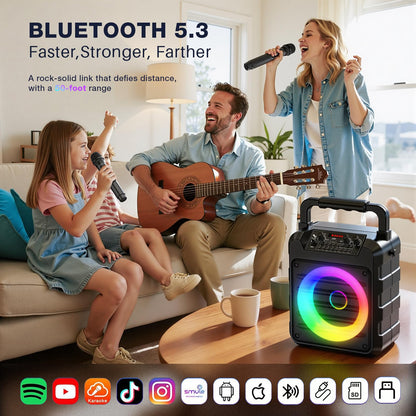 Dislocati Karaoke Maschine mit 2 Funkmikrofonen, 20W, Bluetooth 5.3