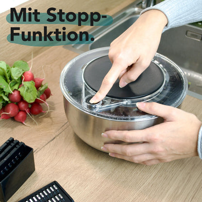 Cookery Salatschleuder Edelstahl 4,5 L mit Gemüsehobel, 5 Klingen