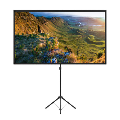 VisionLux 80 Zoll Beamer Leinwand mit Stativ 16:9 4K HD, rechteckig, weiß, auf Stativ, für 4K HD Projektion im 16:9 Format.