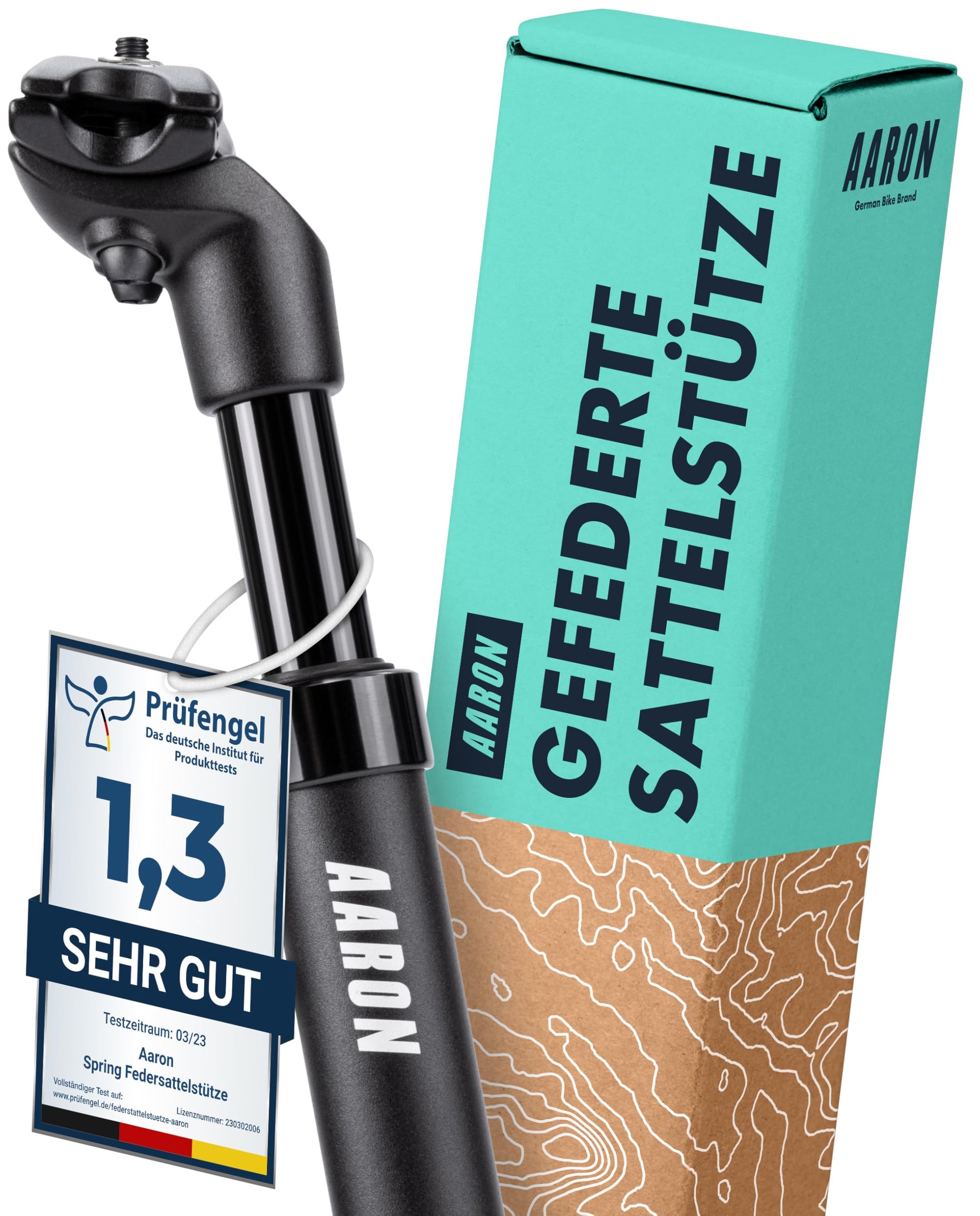 AARON Spring Federsattelstütze 27.2mm, 350mm – Schwarz. Federstütze zur Dämpfung von Stößen am Fahrradsattel für Komfort.
