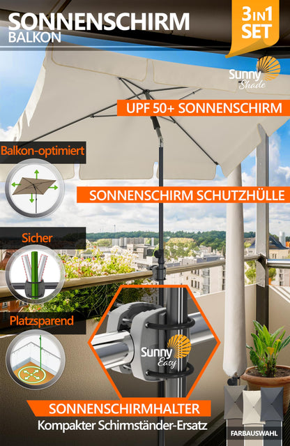 4smile SunnyShade Balkon-Sonnenschirm Set, rechteckig, Beige, UPF 50+