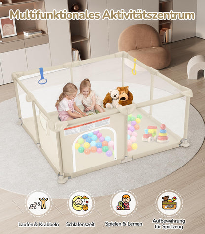 Dripex Laufstall Baby faltbar mit Netz, 124 x 124 cm, Kaffeebraun