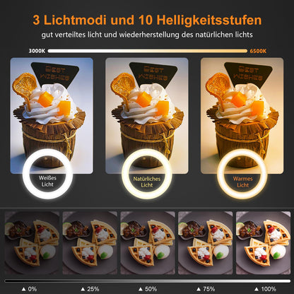 Evershop Ringlicht mit Stativ 10 Zoll, dimmbar, 3 Lichtfarben