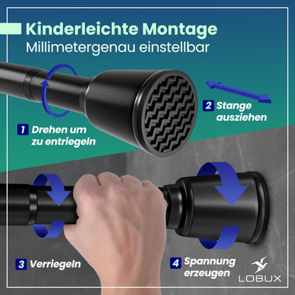LOBUX Gardinenstange ohne Bohren, Teleskopstange, schwarz, 210–300 cm