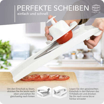 Börner Gemüsehobel V1 Starter Set – V-Hobel mit 4 Einsätzen, Weiss