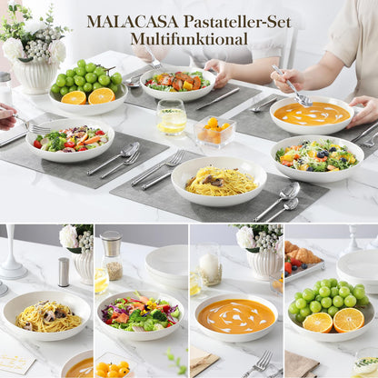 MALACASA Regular Suppenteller 6-teilig Porzellan Cremeweiss 1250 ml