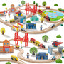 Tiny Land 110-teiliges Holzeisenbahn-Set – Kinderspielzeug. Buntes Holz-Set. Fördert Kreativität und Feinmotorik beim Bauen von Strecken.