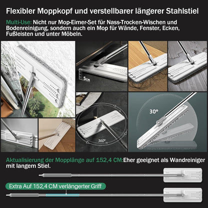 JOYMOOP Wischmopp & Eimer Set mit Auswringer – Flach, 8 Pads