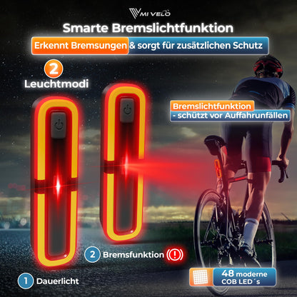 MIVELO Fahrradlicht Set mit Bremslicht, StVZO zugelassen, USB-C