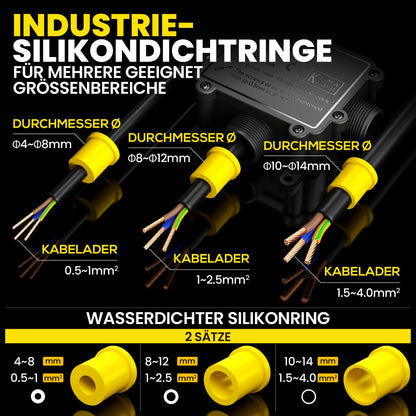 PEBA Abzweigdose IP68 wasserdicht, 3-Wege, Kabel 4-14 mm, 4 Stück