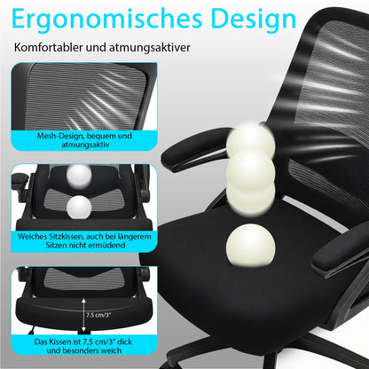 Milacyee Ergonomischer Bürostuhl M01 mit 4D-Lendenstütze, Schwarz