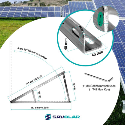 SAVOLAR Solarmodul Wandhalterung 2 Stück – Aluminium verstellbar