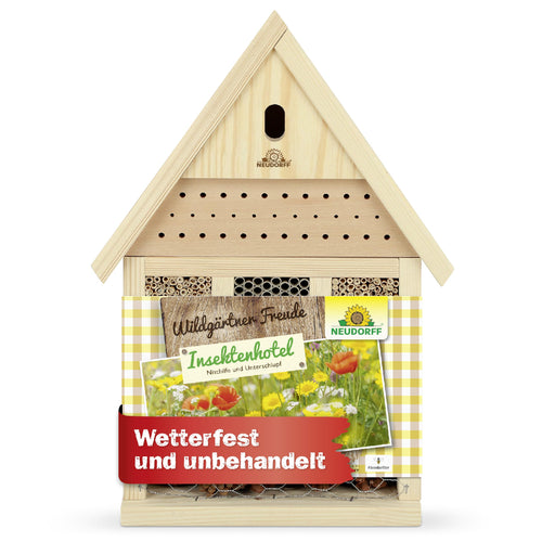 Neudorff Wildgärtner Freude Insektenhotel aus unbehandeltem Holz, Nisthilfe für Wildbienen, Marienkäfer und Florfliegen