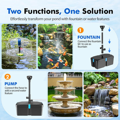 FEOXSHAL Teichfilter Set mit Pumpe 50W 2500 l/h und Springbrunnen