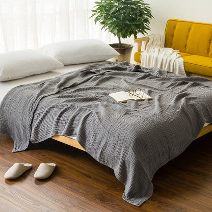 EMME Musselin-Decke, 100% Baumwolle, 230 x 230 cm, Grau, 4-lagig – Überwurf für Couch und Bett