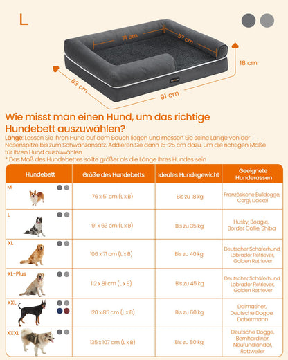 Feandrea Orthopädisches Hundebett, waschbar, 91 x 63 cm, dunkelgrau
