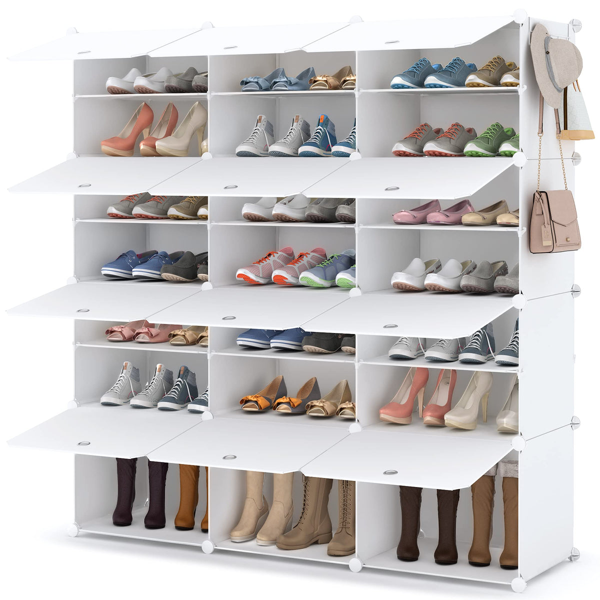 HOMIDEC Schuhregal 7-stufig für 42 Paar Schuhe, Steckregal Weiss, Würfelregal mit Metallrahmen