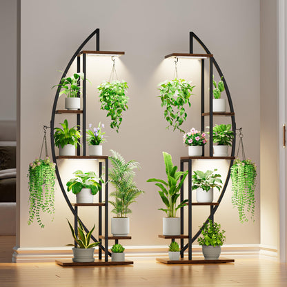 BACEKOLL 6 Ebenen Blumenständer mit Wachstumslichtern Schwarz 2er-Set. Schwarzer, sechsstufiger Pflanzenständer für optimale Pflanzenzucht und Beleuchtung.