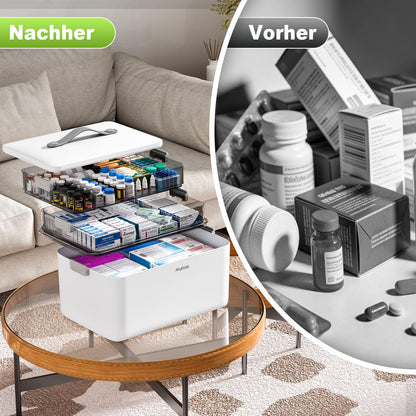 MOPUP Medikamentenbox mit Tragegriff, 4 Ebenen, 34 x 22 x 25.5 cm