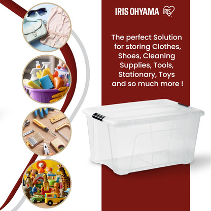 Iris Ohyama Aufbewahrungsbox mit Deckel, 45 L, 3er-Set, transparent