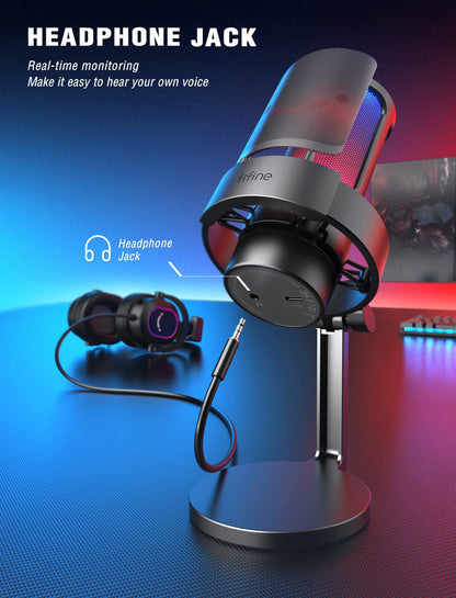 FIFINE A8 USB Mikrofon, Gaming Mikrofon mit RGB für PC, PS4 und PS5