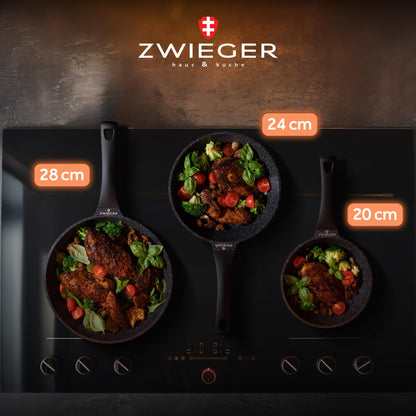 ZWIEGER Aluguss Pfannenset Induktion - 3-teilig 20/24/28 cm