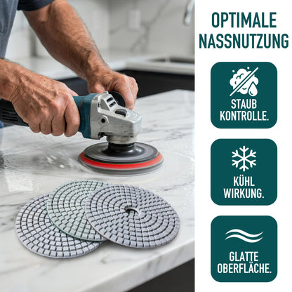 Waies Diamant-Schleifpad-Set 125 mm, Körnung 50–10000, M14