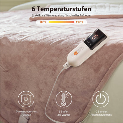 GOTCOZY Heizdecke 130 x 180 cm, Plüsch, 6 Heizstufen, Rosen Staub